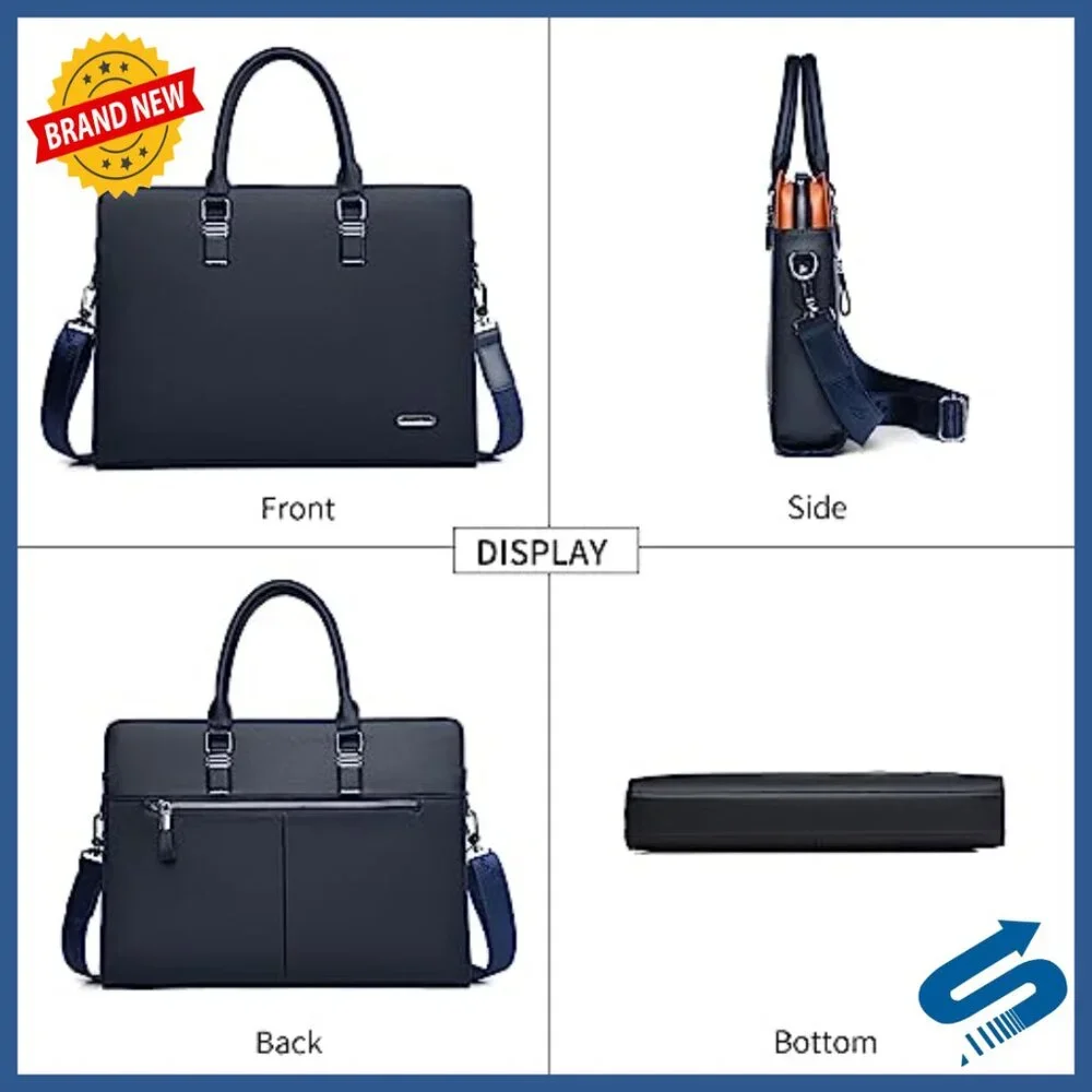 Leather Briefcase Laptop Bag Adjustable Shoulder Strap Business Men
